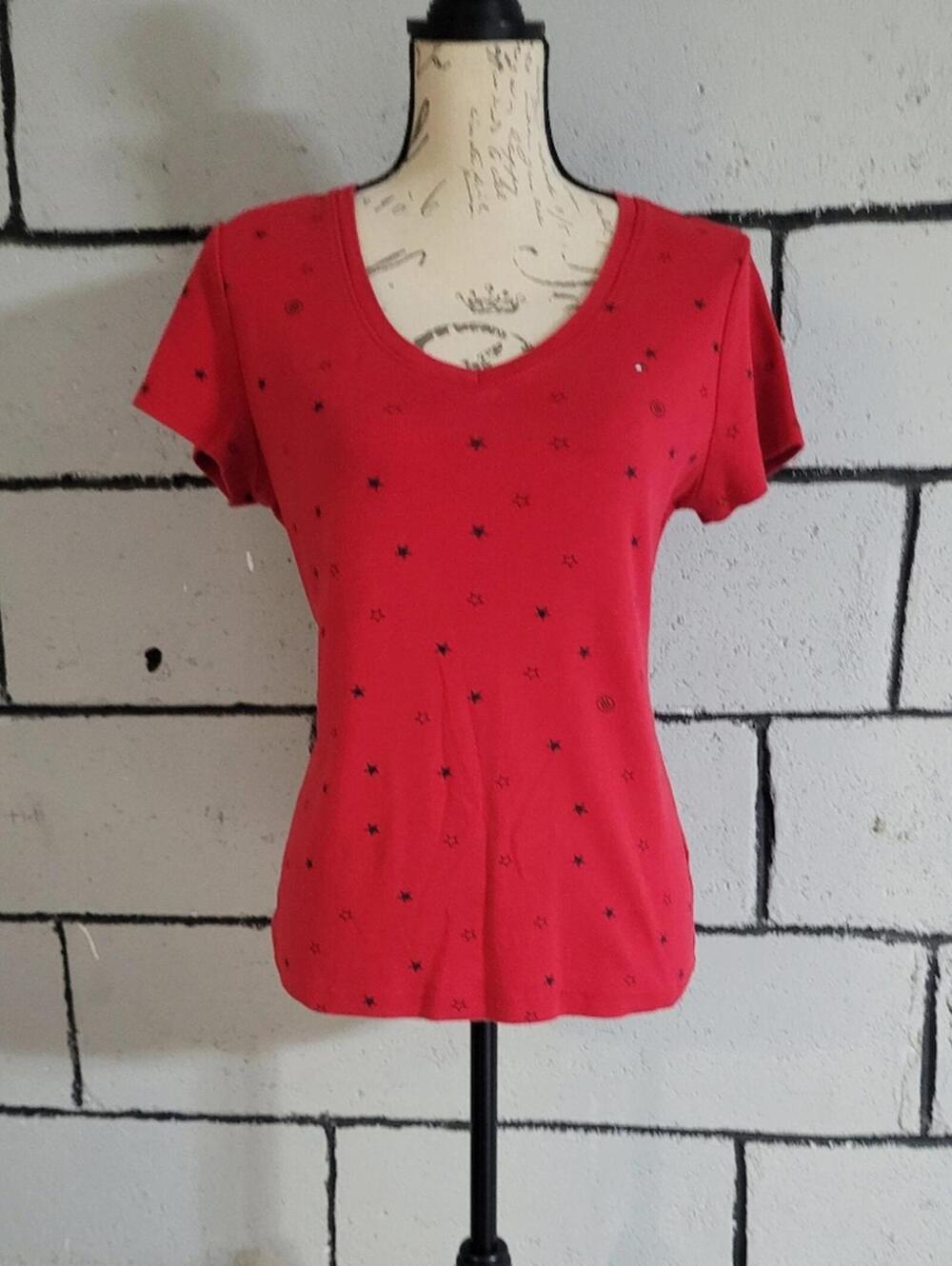 BUNDLE SALE!  TOMMY HILFIGER Red V-Neck with Stars- Size L